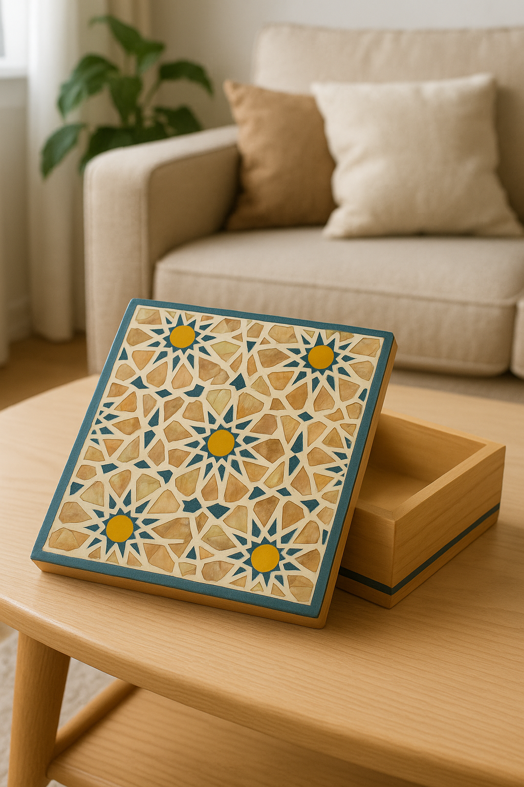 Handcrafted Mosaic Wooden Box - علبة خشبية مطعمة بالفسيفساء