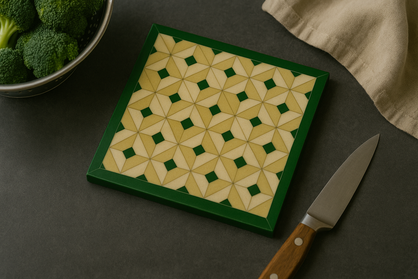 Green & Gold Geometric Mosaic Coaster - كوستر فسيفسائي هندسي بالأخضر والذهبي