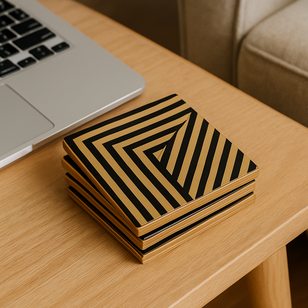 Classic Black & Ivory Striped Coaster Set - طقم كوسترات بخطوط كلاسيكية بالأسود والعاجي