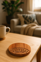 Handcrafted Wooden Coaster with Geometric Pattern - قاعدة أكواب خشبية مصنوعة يدويًا بنمط هندسي (Copy)
