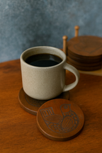 Handcrafted Wooden Coaster Set with Engraved Bird Motif - طقم قواعد أكواب خشبية يدوية الصنع بنقش طائر محفور