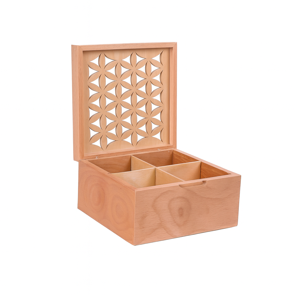 Handcrafted Wooden Organizer Box Elegant Geometric Lid Design - صندوق منظم خشبي يدوي الصنع تصميم غطاء هندسي أنيق