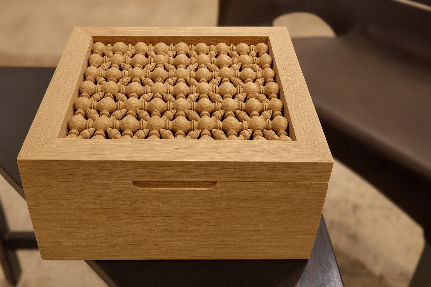 Handcrafted Wooden Organizer Box Elegant Geometric Lid Design - صندوق منظم خشبي يدوي الصنع تصميم غطاء هندسي أنيق