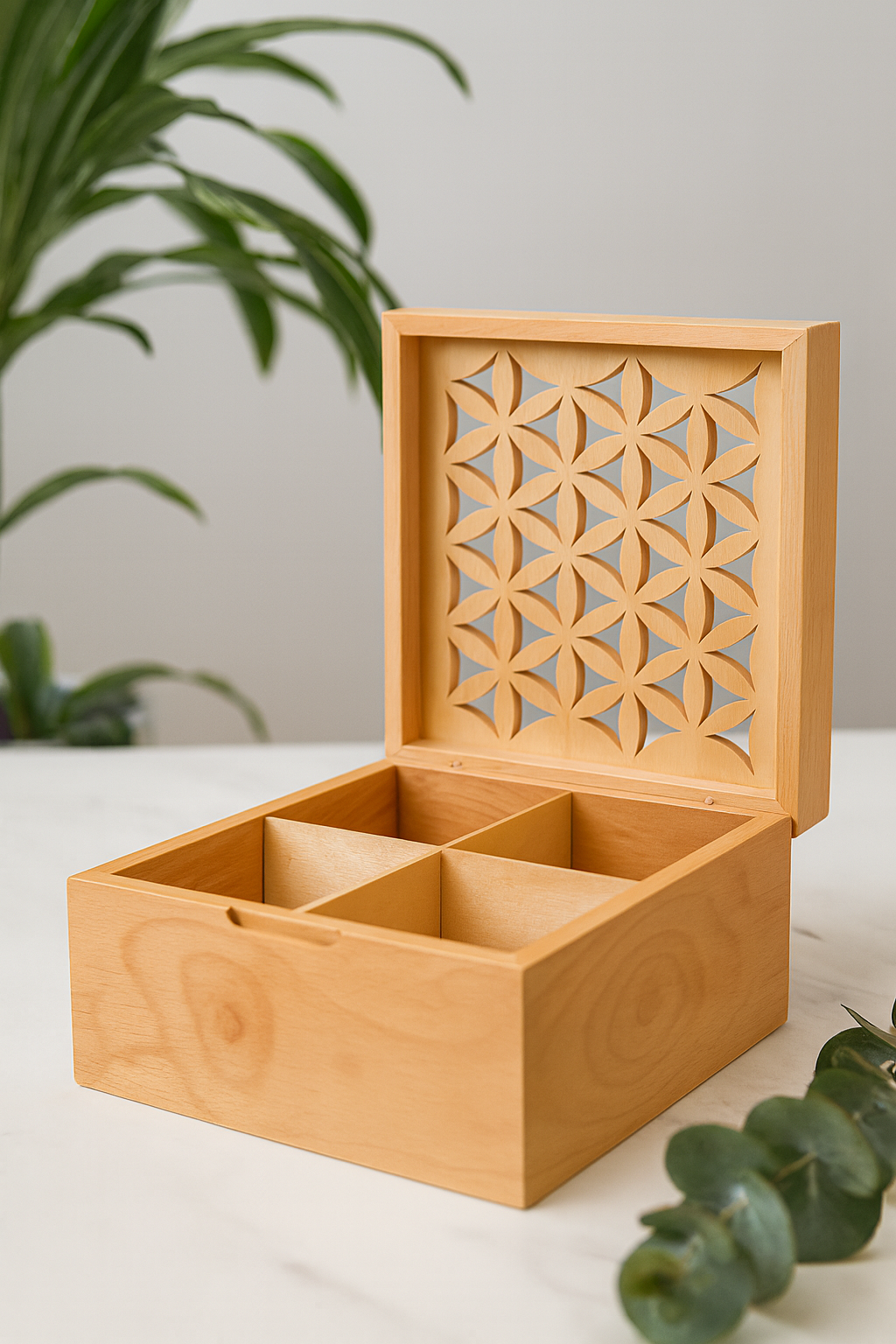 Handcrafted Wooden Organizer Box Elegant Geometric Lid Design - صندوق منظم خشبي يدوي الصنع تصميم غطاء هندسي أنيق