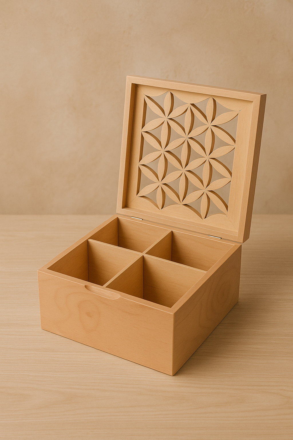 Handcrafted Wooden Organizer Box Elegant Geometric Lid Design - صندوق منظم خشبي يدوي الصنع تصميم غطاء هندسي أنيق