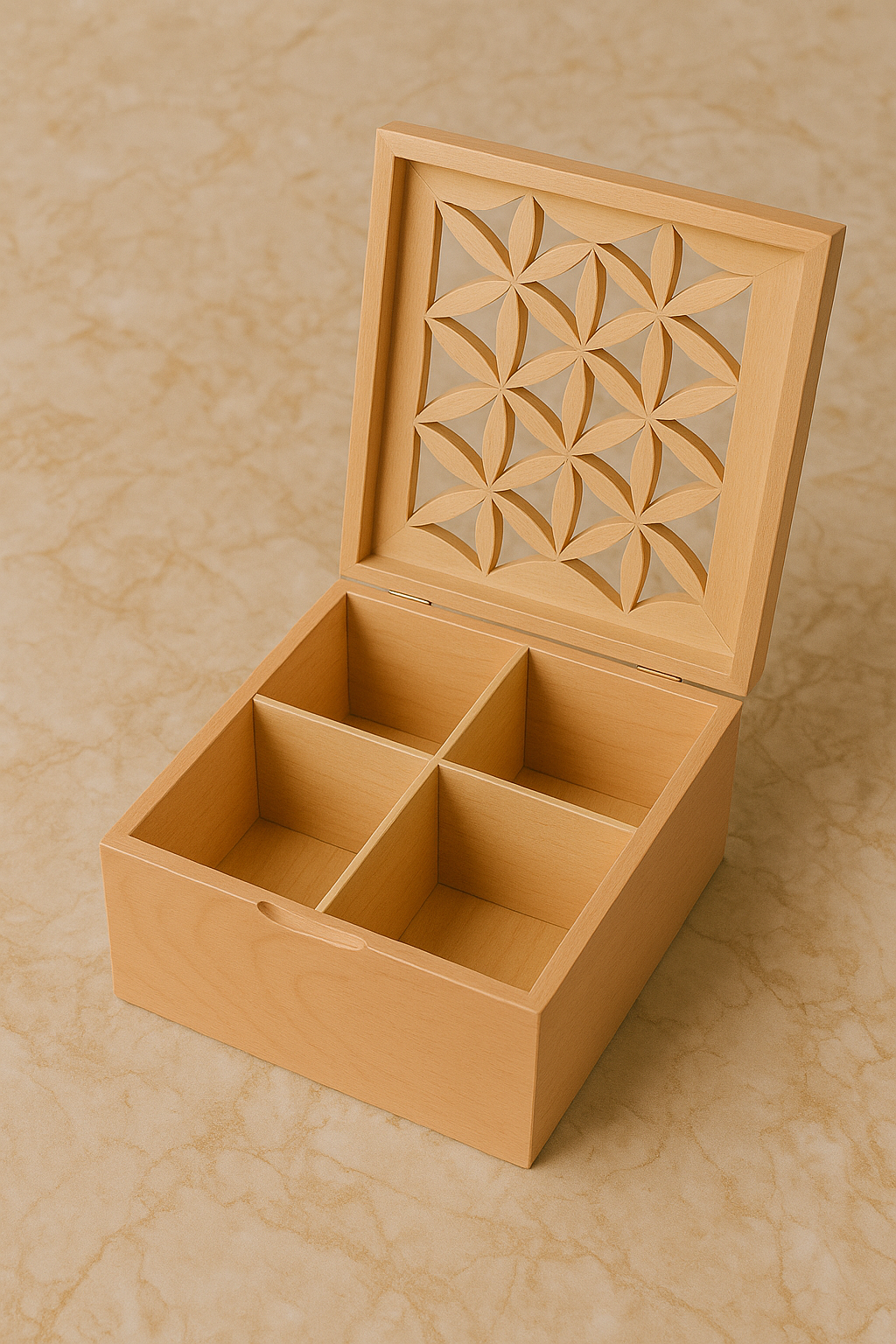 Handcrafted Wooden Organizer Box Elegant Geometric Lid Design - صندوق منظم خشبي يدوي الصنع تصميم غطاء هندسي أنيق
