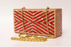 Vibrant Red Chevron Wooden Clutch - حقيبة كلاتش خشبية شيفرون حمراء