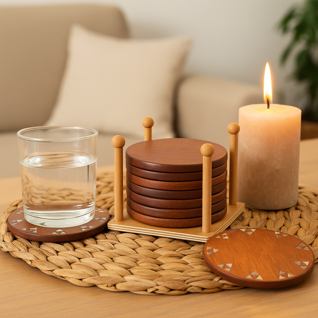 Handcrafted Wooden Coaster with Mother-of-Pearl Inlay - قاعدة أكواب خشبية يدوية الصنع بتطعيم صدف طبيعي (Copy) (Copy) (Copy)