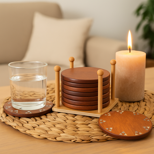 Handcrafted Wooden Coaster with Mother-of-Pearl Inlay - قاعدة أكواب خشبية يدوية الصنع بتطعيم صدف طبيعي (Copy) (Copy) (Copy)