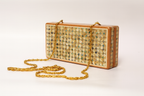 Handcrafted Pearl Mosaic Wooden Clutch - حقيبة يد خشبية مصنوعة يدويًا من فسيفساء اللؤلؤ