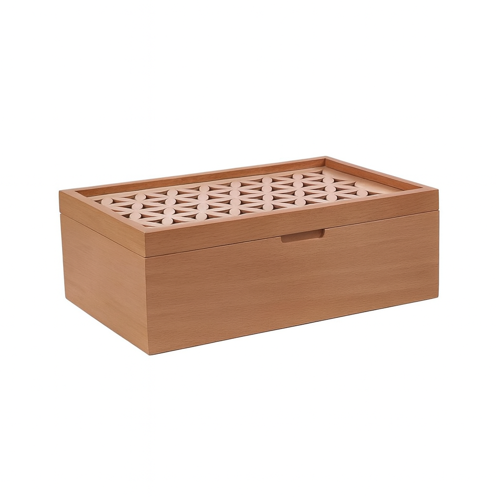 Handcrafted Wooden Organizer Box – Elegant Geometric Lid Design - صندوق منظم خشبي يدوي الصنع – تصميم غطاء هندسي أنيق
