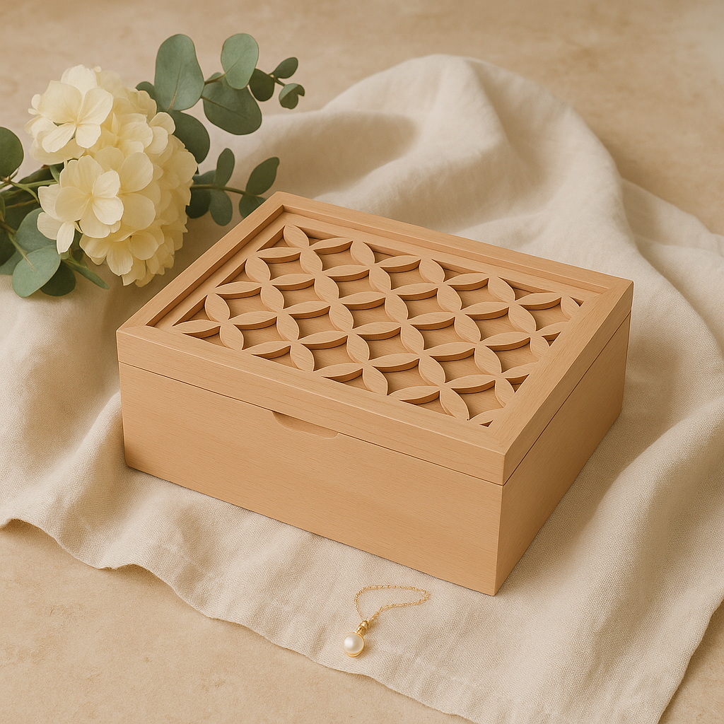 Handcrafted Wooden Organizer Box – Elegant Geometric Lid Design - صندوق منظم خشبي يدوي الصنع – تصميم غطاء هندسي أنيق