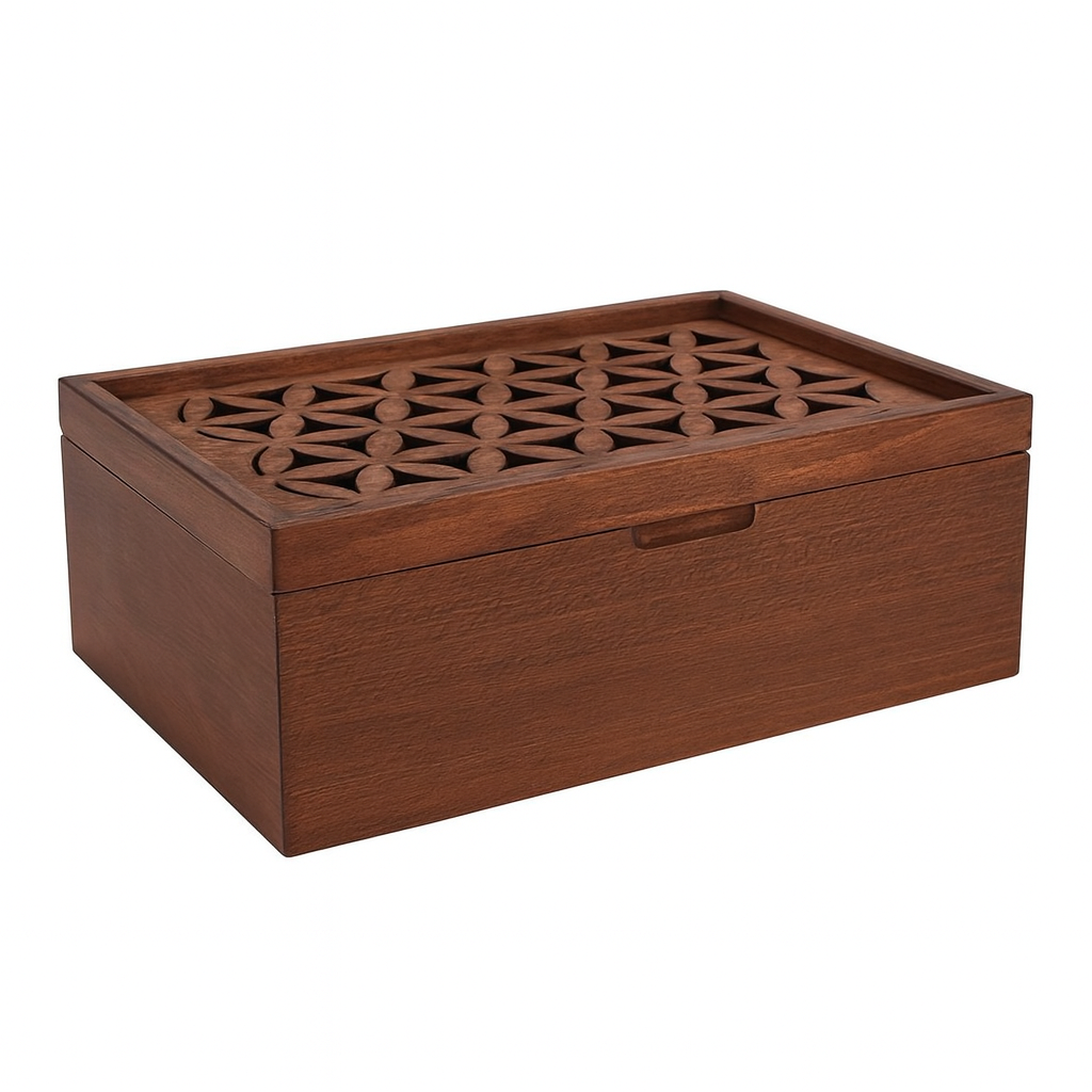 Handcrafted Wooden Organizer Box – Elegant Geometric Lid Design - صندوق منظم خشبي يدوي الصنع – تصميم غطاء هندسي أنيق