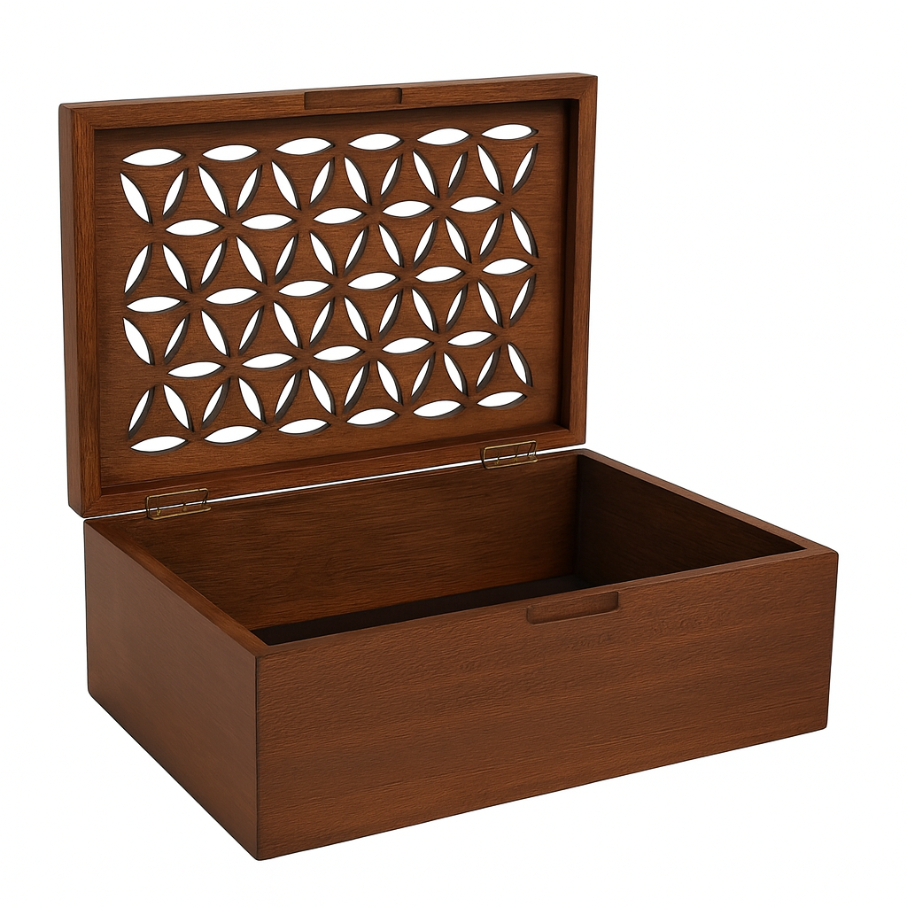 Handcrafted Wooden Organizer Box – Elegant Geometric Lid Design - صندوق منظم خشبي يدوي الصنع – تصميم غطاء هندسي أنيق