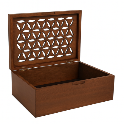 Handcrafted Wooden Organizer Box – Elegant Geometric Lid Design - صندوق منظم خشبي يدوي الصنع – تصميم غطاء هندسي أنيق