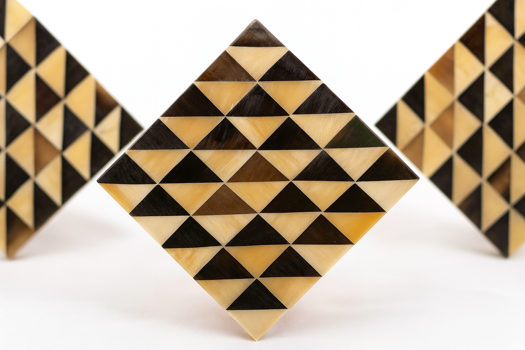 Handcrafted geometric coaster Featuring a striking mosaic - قاعدة أكواب هندسية مصنوعة يدويًا تتميز بفسيفساء مذهلة