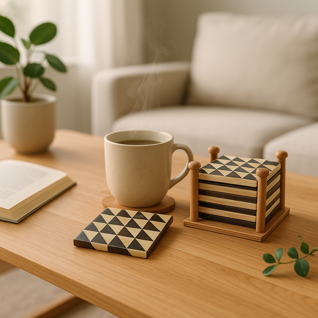 Handcrafted geometric coaster Featuring a striking mosaic - قاعدة أكواب هندسية مصنوعة يدويًا تتميز بفسيفساء مذهلة