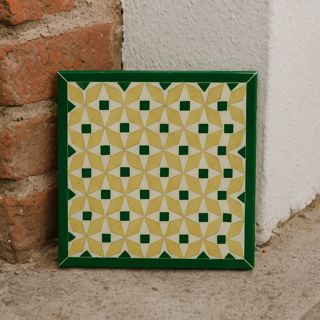 Green &amp; Gold Geometric Mosaic Coaster - كوستر فسيفسائي هندسي بالأخضر والذهبي