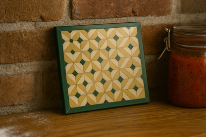 Green &amp; Gold Geometric Mosaic Coaster - كوستر فسيفسائي هندسي بالأخضر والذهبي