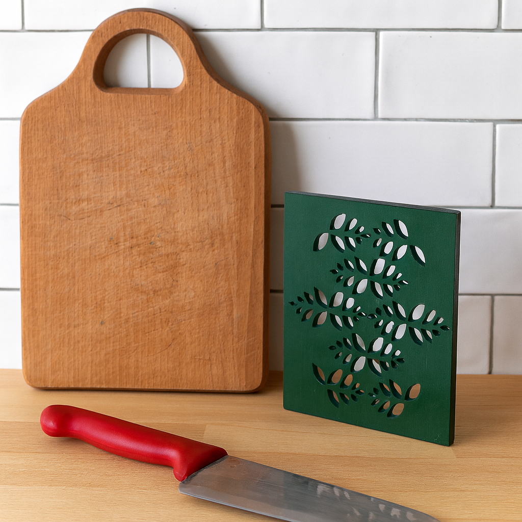 Handcrafted Wooden Coaster with Fish Design - حاملة أكواب خشبية محفورة يدويًا بتصميم الأسماك