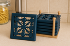 Handcrafted Wooden Coasters with Holder – كوسترات خشبية مصنوعة يدويًا مع حامل