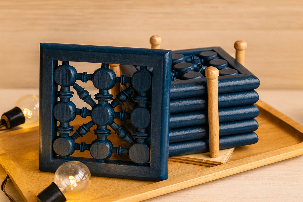 Handcrafted Wooden Coasters with Holder – كوسترات خشبية مصنوعة يدويًا مع حامل