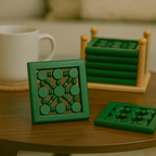 Handcrafted Wooden Coasters with Holder – كوسترات خشبية مصنوعة يدويًا مع حامل