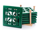 Handcrafted Wooden Coasters with Holder – كوسترات خشبية مصنوعة يدويًا مع حامل