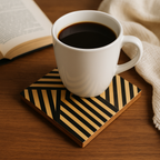 Classic Black & Ivory Striped Coaster Set - طقم كوسترات بخطوط كلاسيكية بالأسود والعاجي